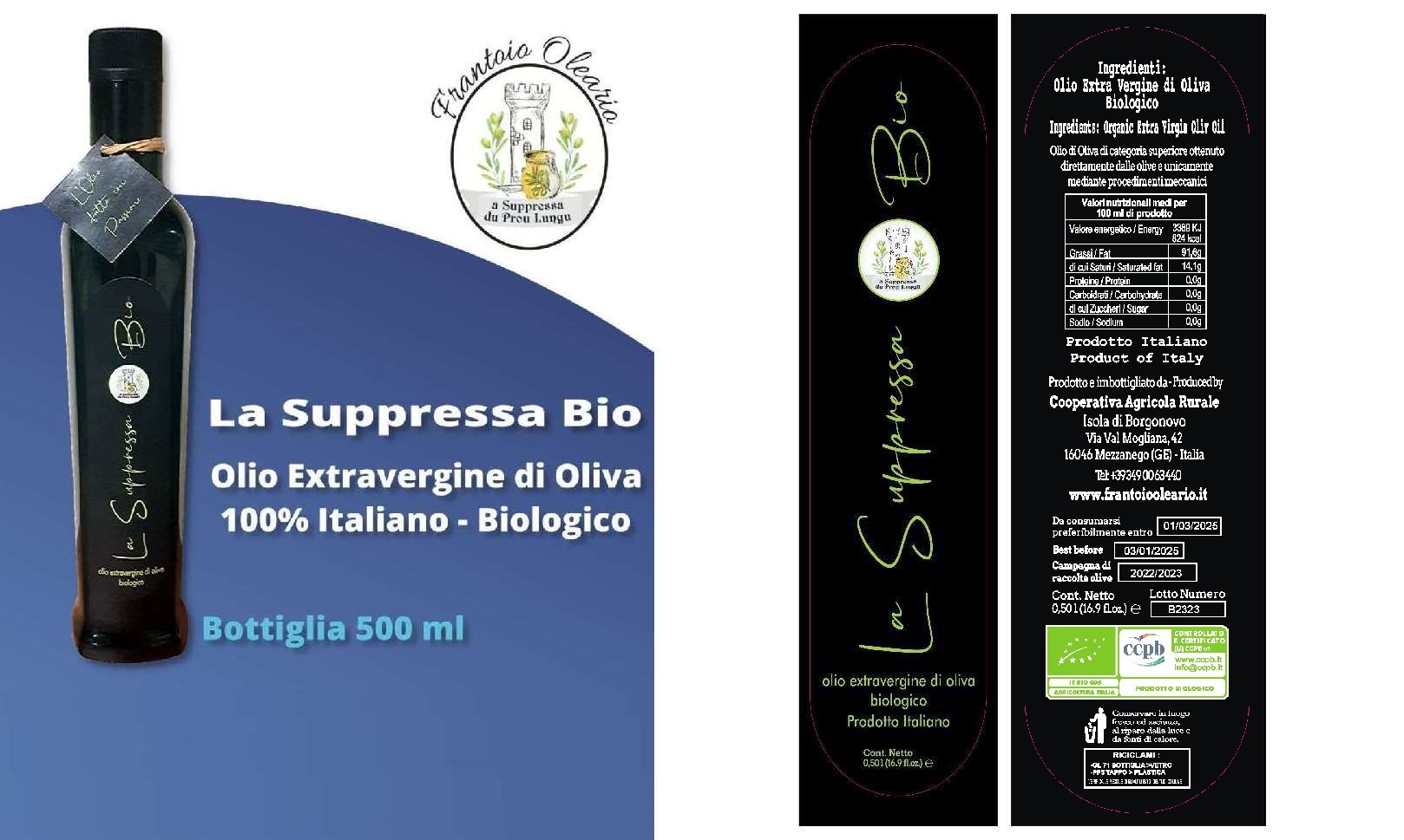 Olio E.V.O. 100% Italiano BIOLOGICO Bott. 0,5 lt