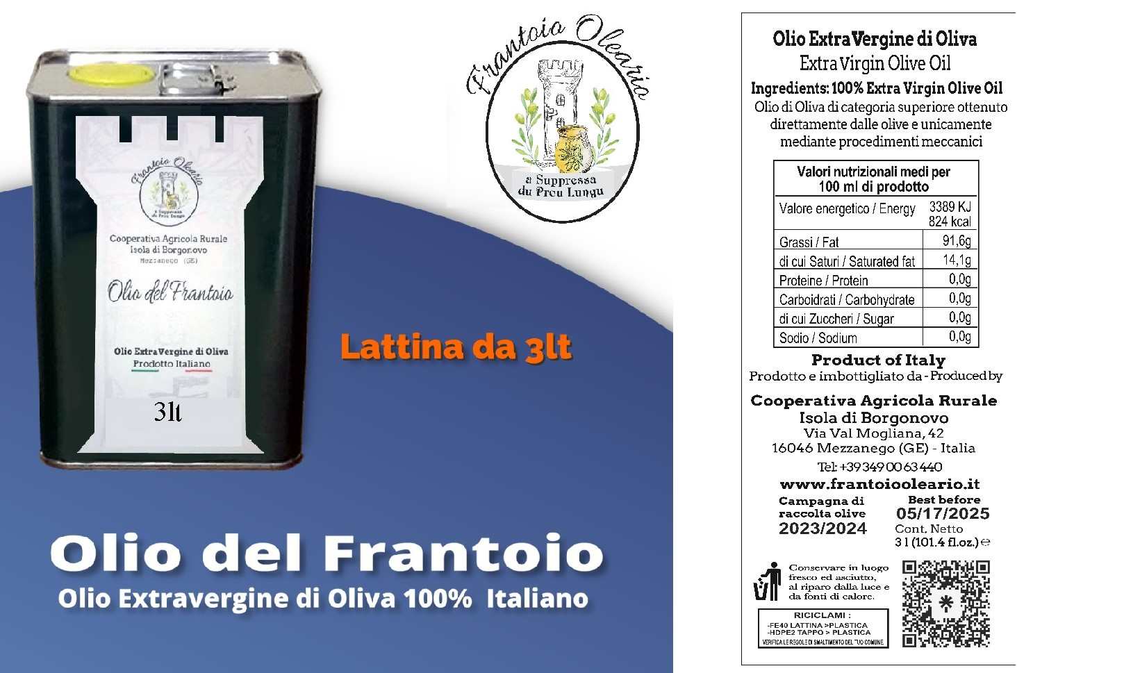 Olio Del Frantoio Latt. 3 lt