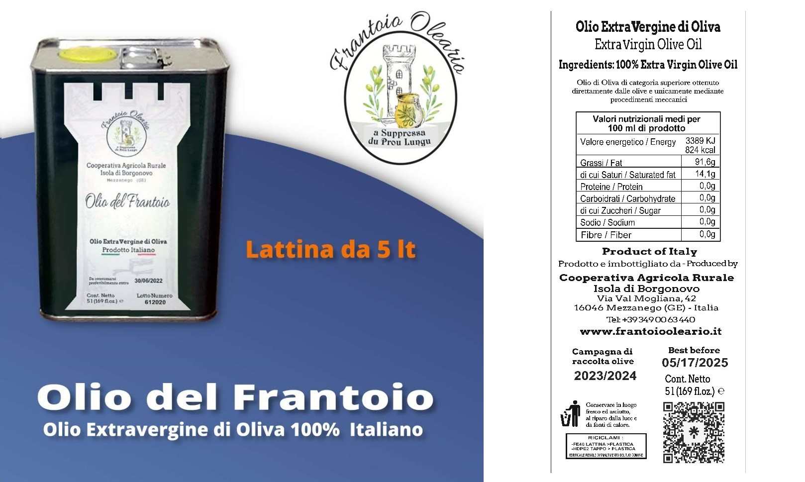 Olio Del Frantoio Latt. 5 lt